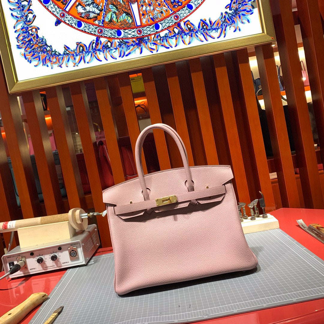HM BIRKIN 30CM CUIR TOGO ROSE CLAIR QUINCAILLERIE DORÉ