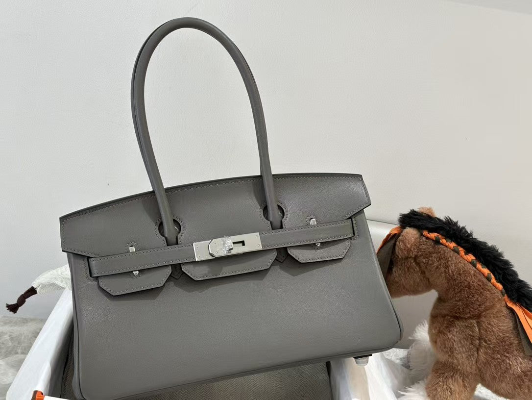 HM ショルダーバーキン 29cm アイアングレー カーフスキン シルバー金具