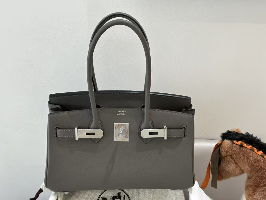 HM ショルダーバーキン 29cm アイアングレー カーフスキン シルバー金具