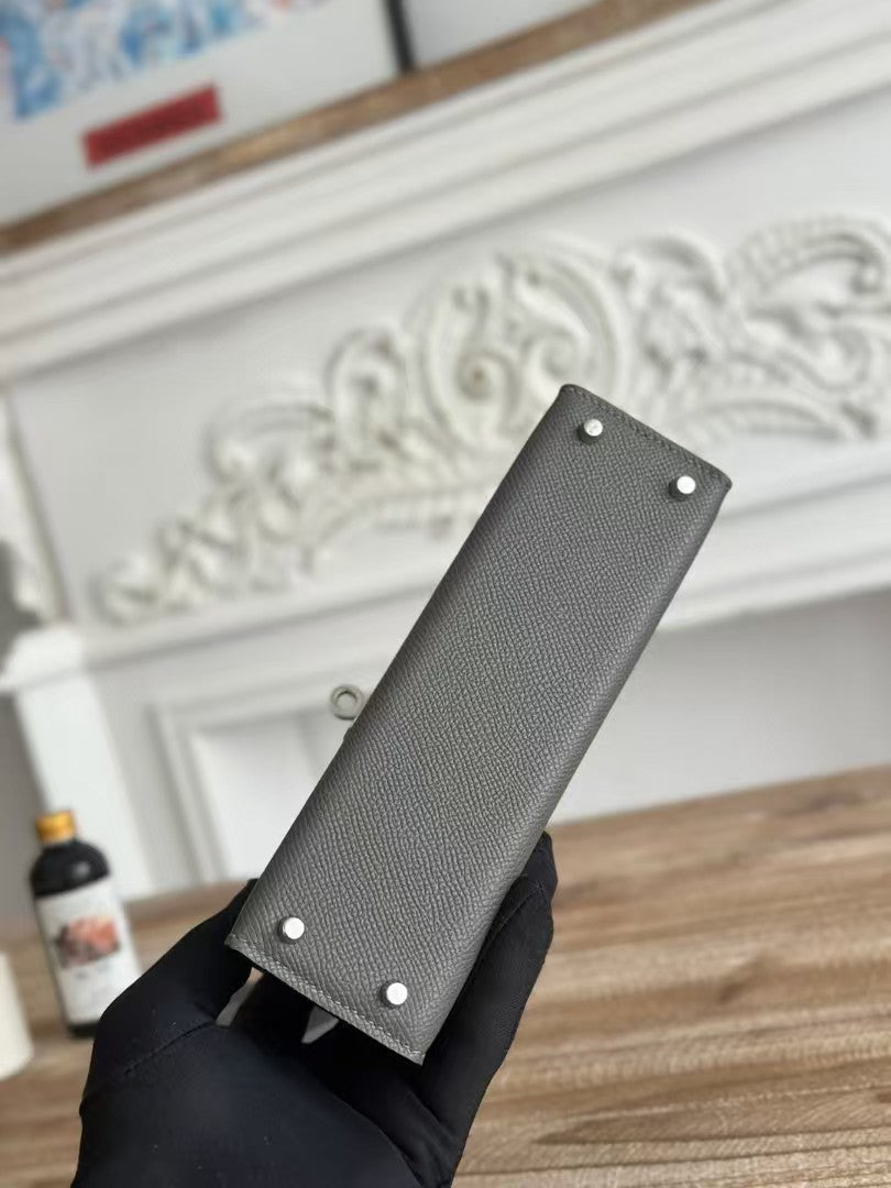 HM MINI KELLY 19CM CHARBON EPSOM QUINCAILLERIE ARGENTÉE