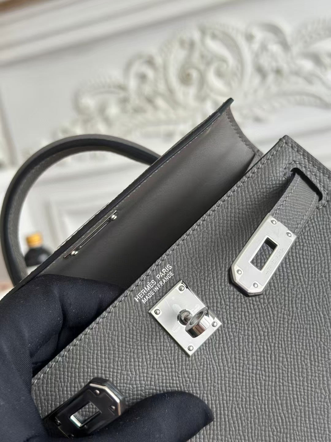 HM MINI KELLY 19CM CHARBON EPSOM QUINCAILLERIE ARGENTÉE