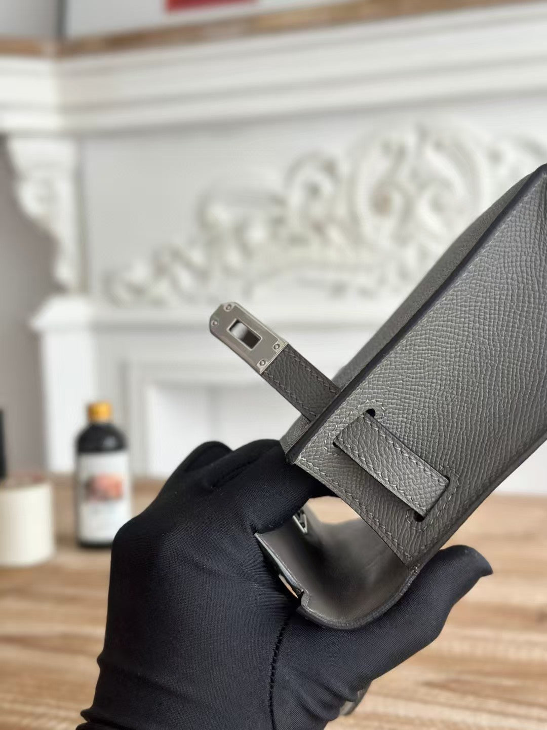 HM MINI KELLY 19CM CHARBON EPSOM QUINCAILLERIE ARGENTÉE