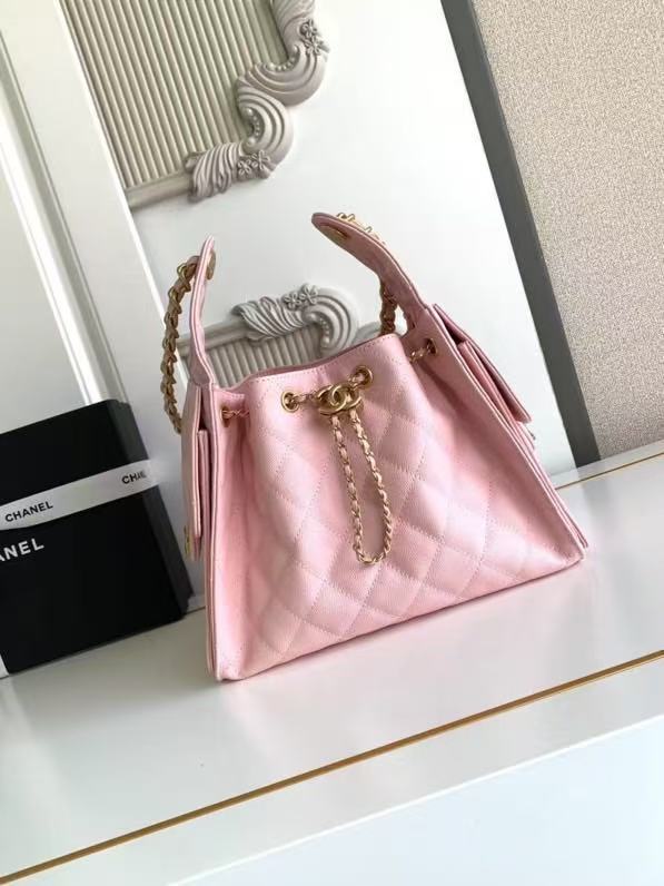 SAC HOBO CC 25C 30CM EN CUIR DE VEAU GRAINÉ ROSE