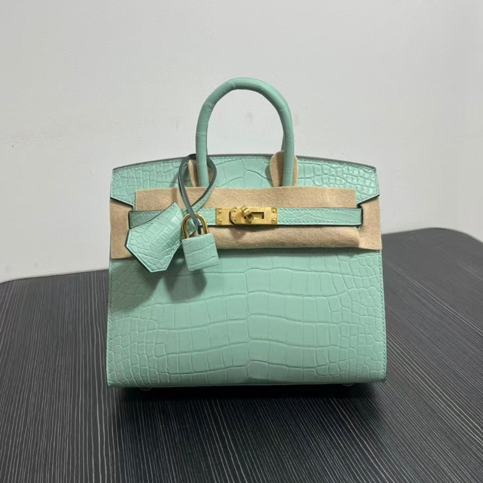 HM BIRKIN 25CM VERT DEAU CROCODILE GOLD HARDWARE