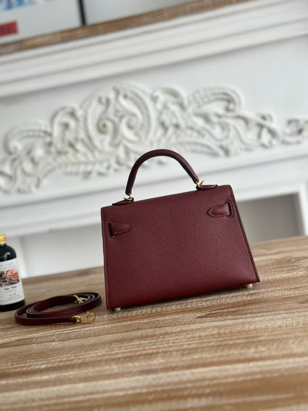 HM MINI KELLY 19CM BURGUNDY EPSOM GOLD HARDWARE