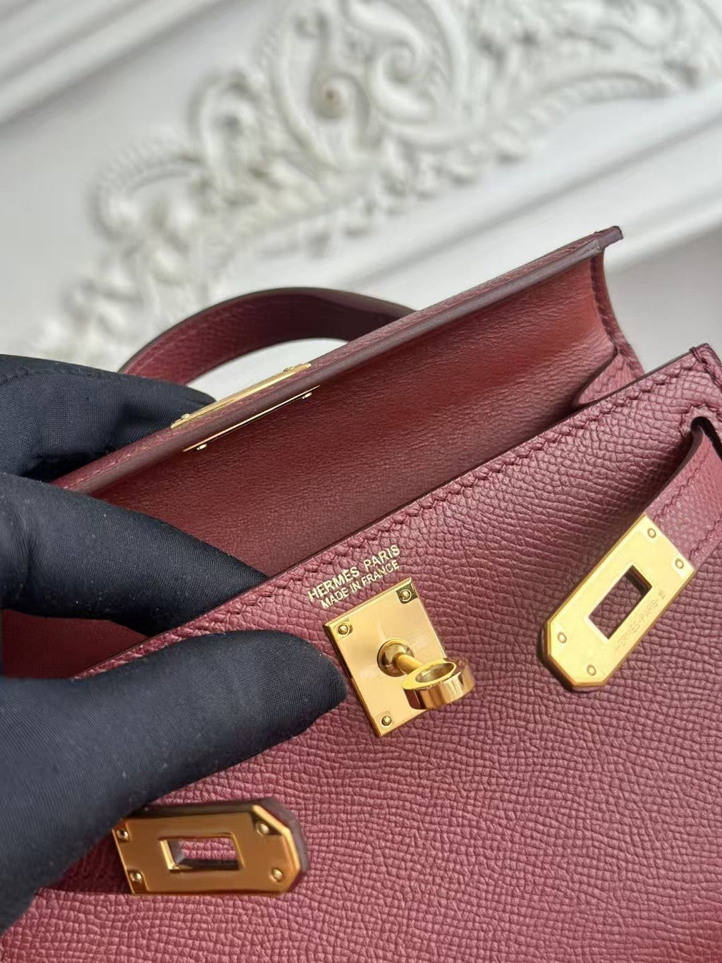 HM MINI KELLY 19CM BORDEAUX EPSOM QUINCAILLERIE OR