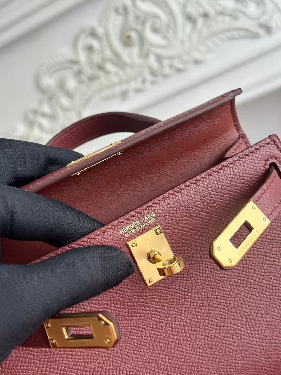 HM MINI KELLY 19CM BORDEAUX EPSOM QUINCAILLERIE OR