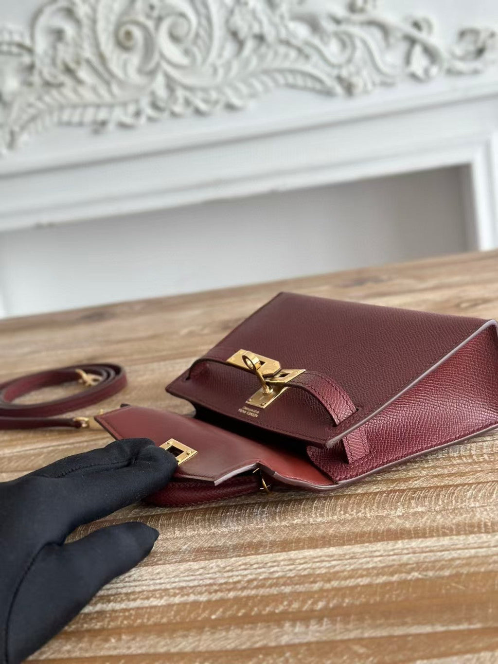 HM MINI KELLY 19CM BORDEAUX EPSOM QUINCAILLERIE OR