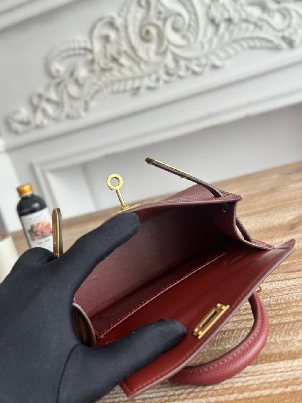 HM MINI KELLY 19CM BORDEAUX EPSOM QUINCAILLERIE OR
