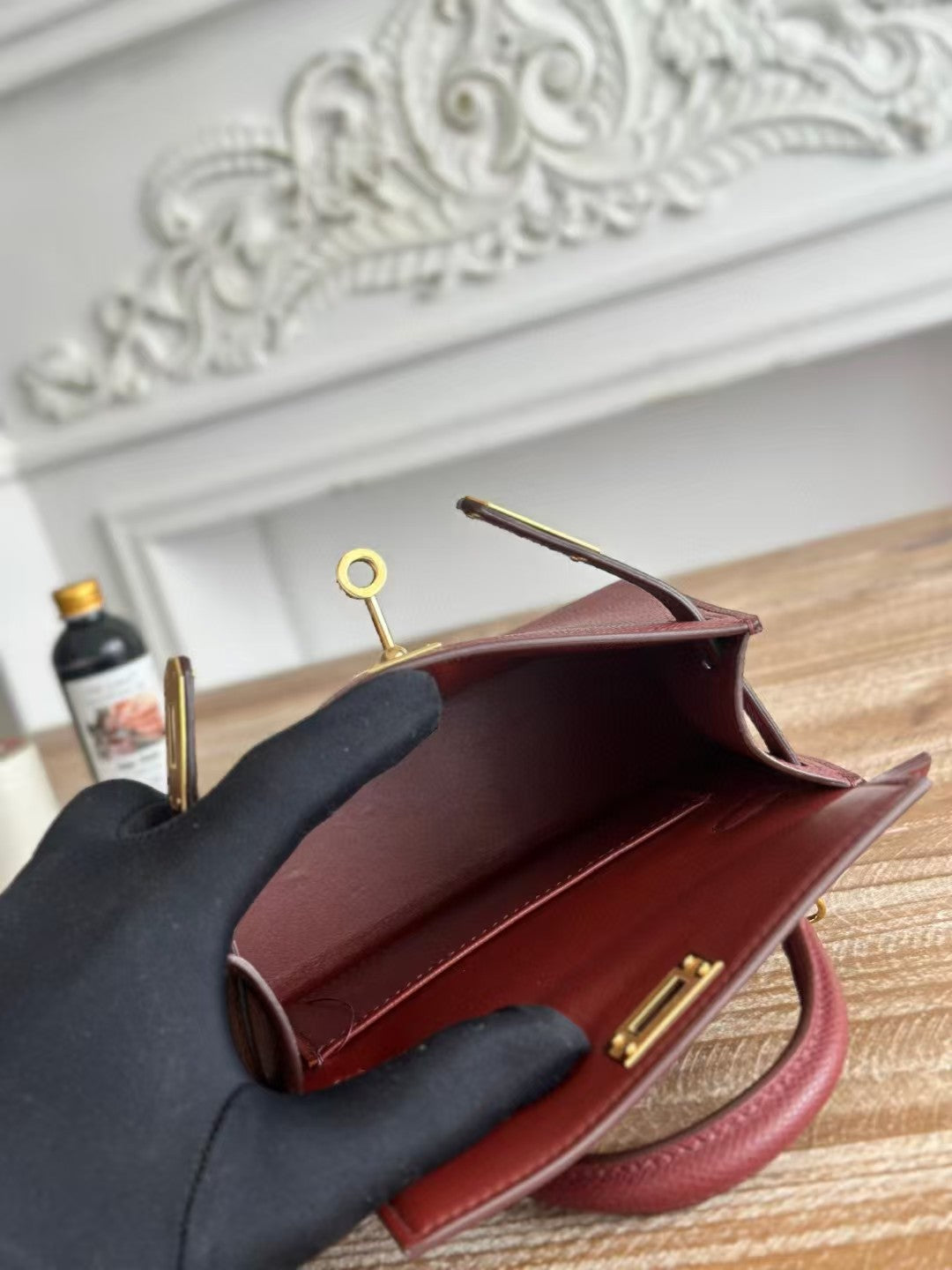 HM MINI KELLY 19CM BORDEAUX EPSOM QUINCAILLERIE OR