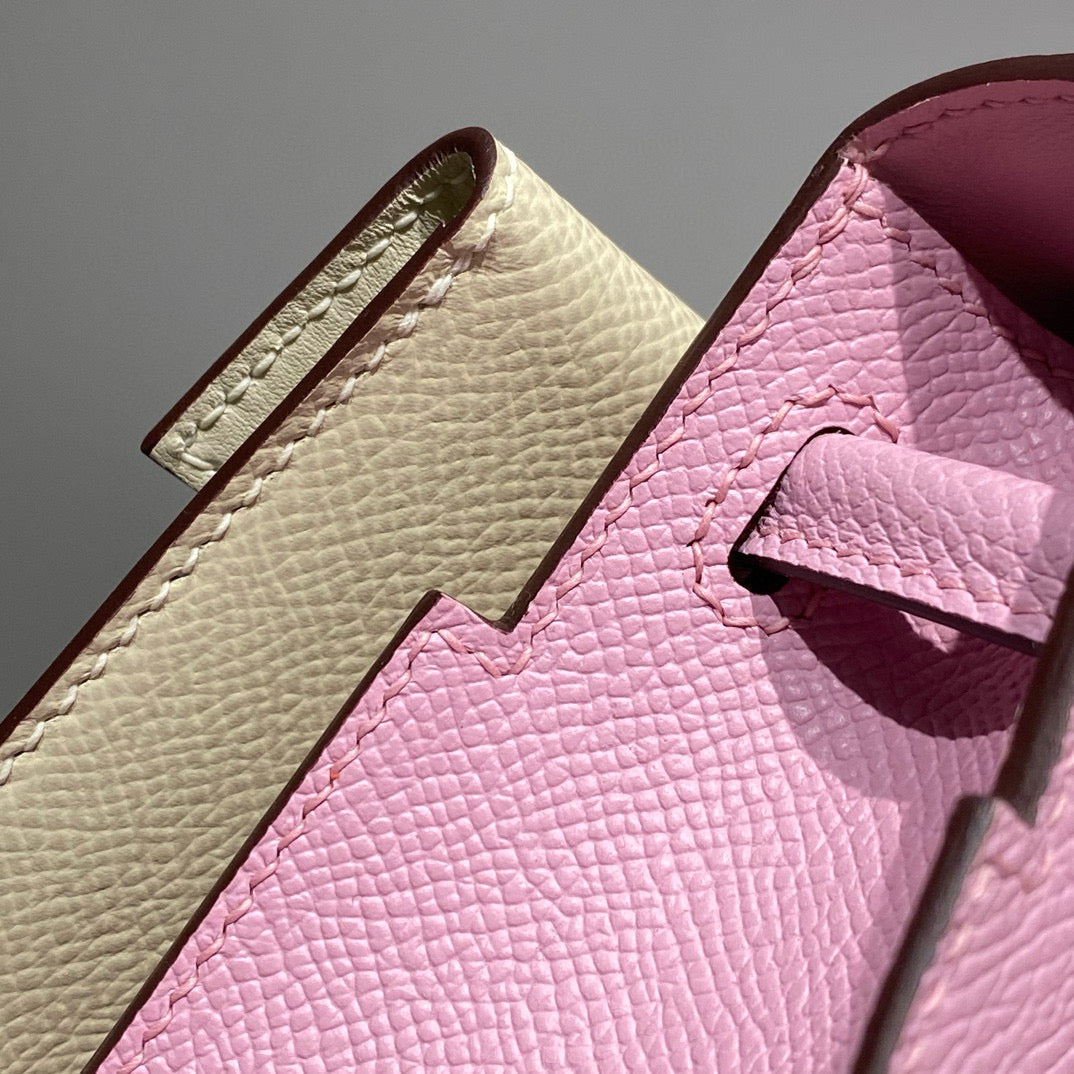 KELLY DOLL PICTO MINI 18 CUIR DE VEAU ROSE MIX MARRON