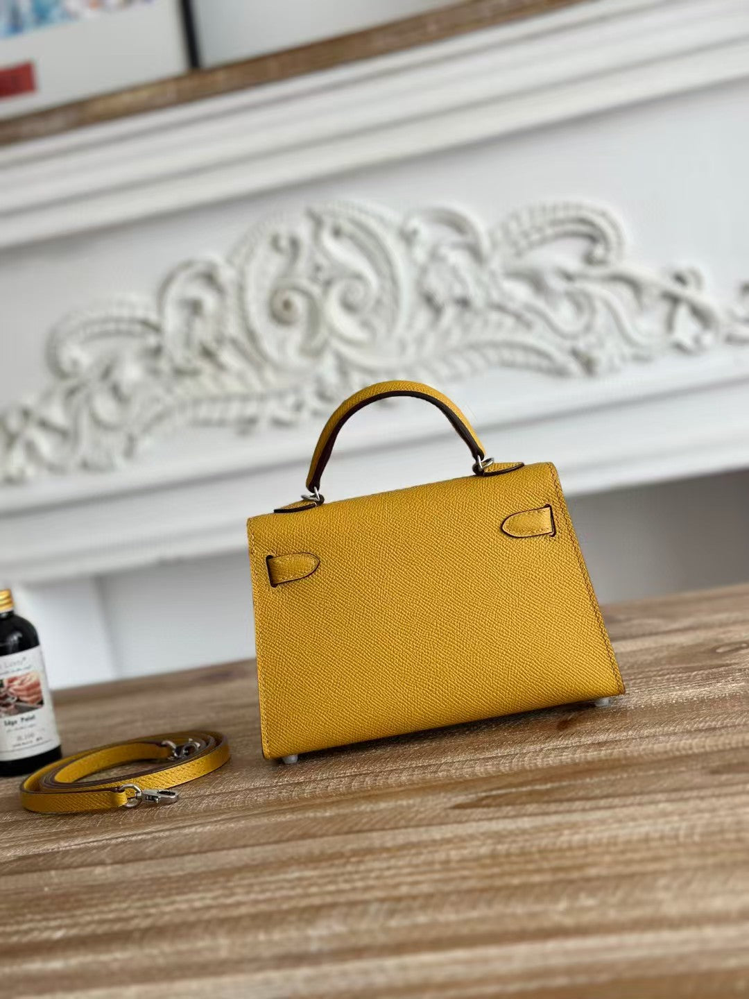 HM MINI KELLY 19CM YELLOW EPSOM SILVER HARDWARE