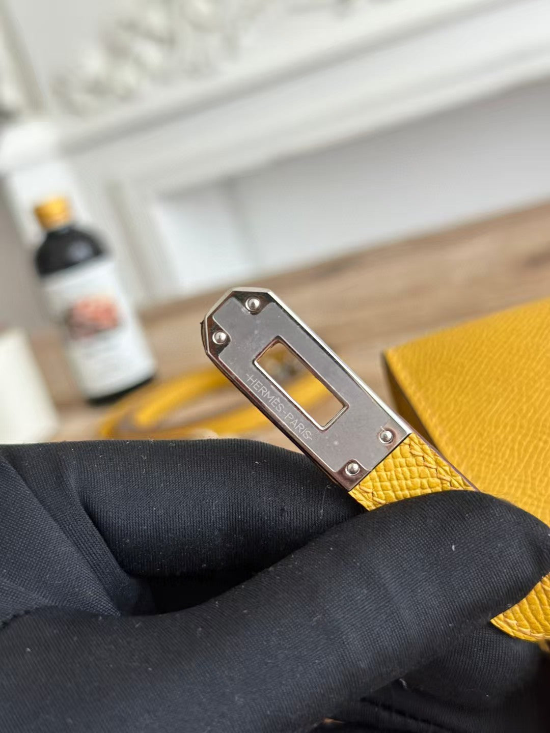 HM MINI KELLY 19CM YELLOW EPSOM SILVER HARDWARE