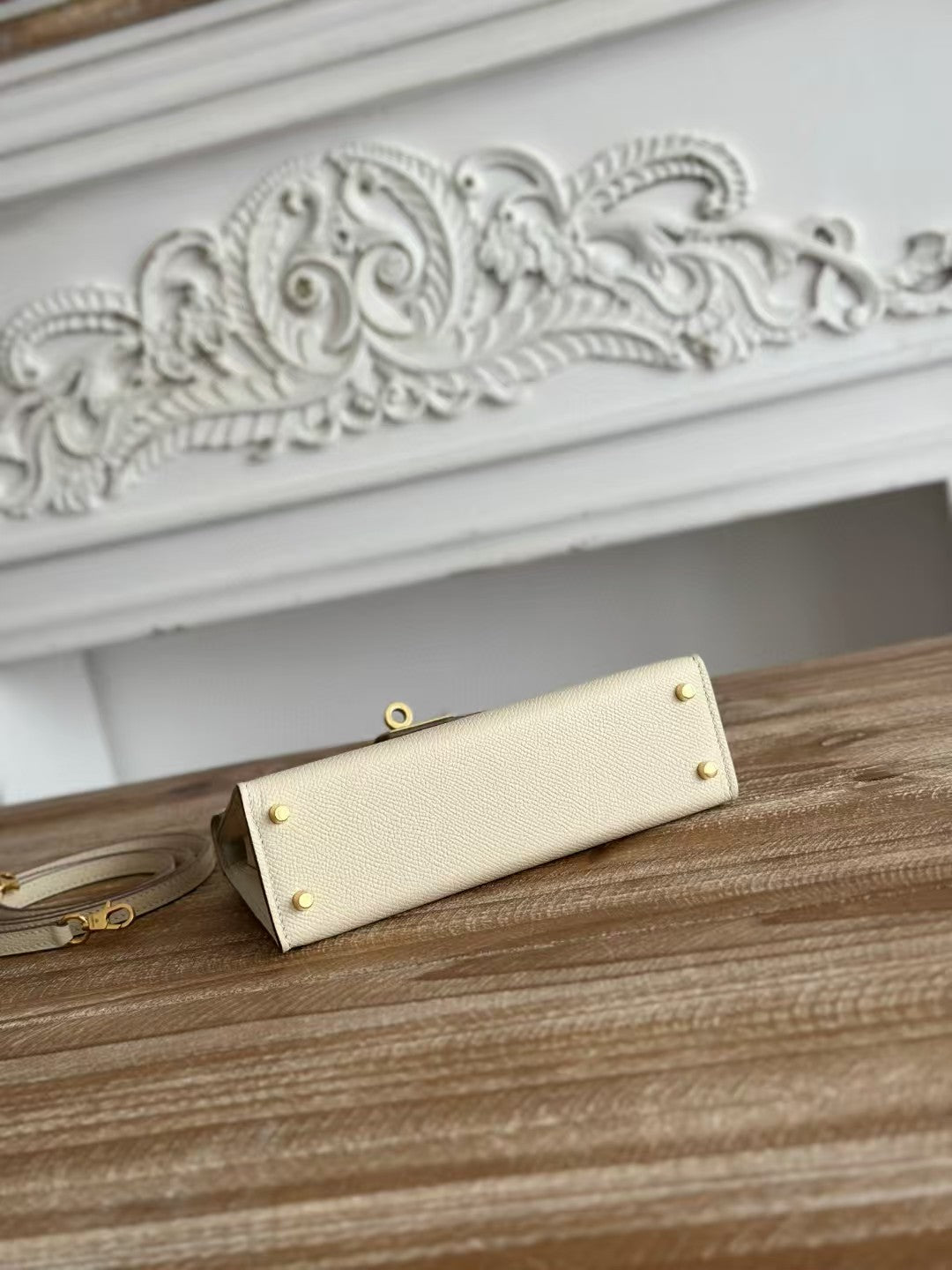 HM KELLY MINI 19 CUIR DE VEAU BLANC ACIER DORÉ