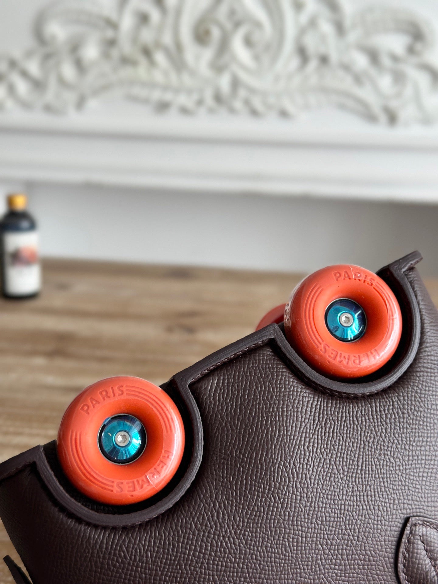 HM BOLIDE MINI 19CM CUIR EPSOM BORDEAUX SUR ROUES ORANGE