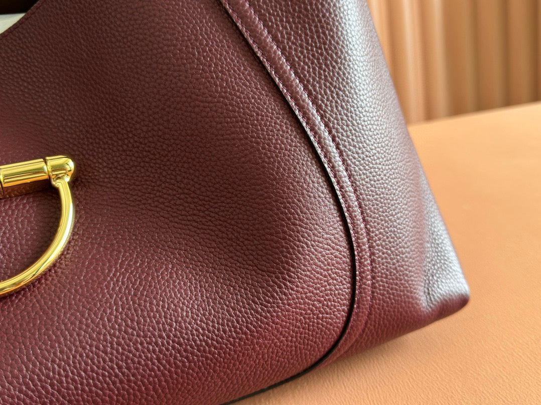 GG SOFTBIT SHOULDER BAG 46CM BURGUNDY GRAINED CALFSKIN GOLD HARDWARE