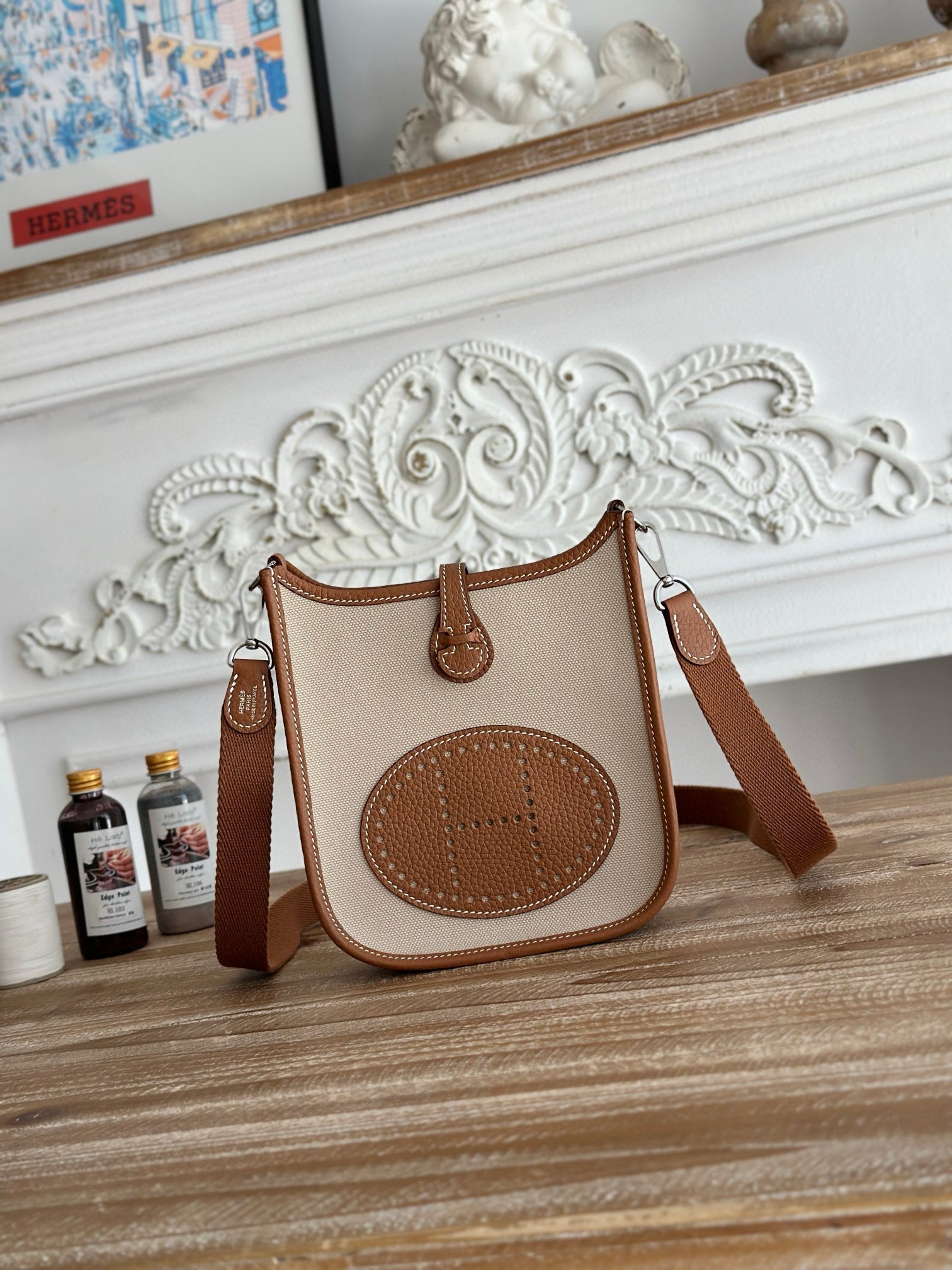 EVELYNE HERMES BAGS 17 BROWN BEIGE WAX THREAD AND COWHIDE