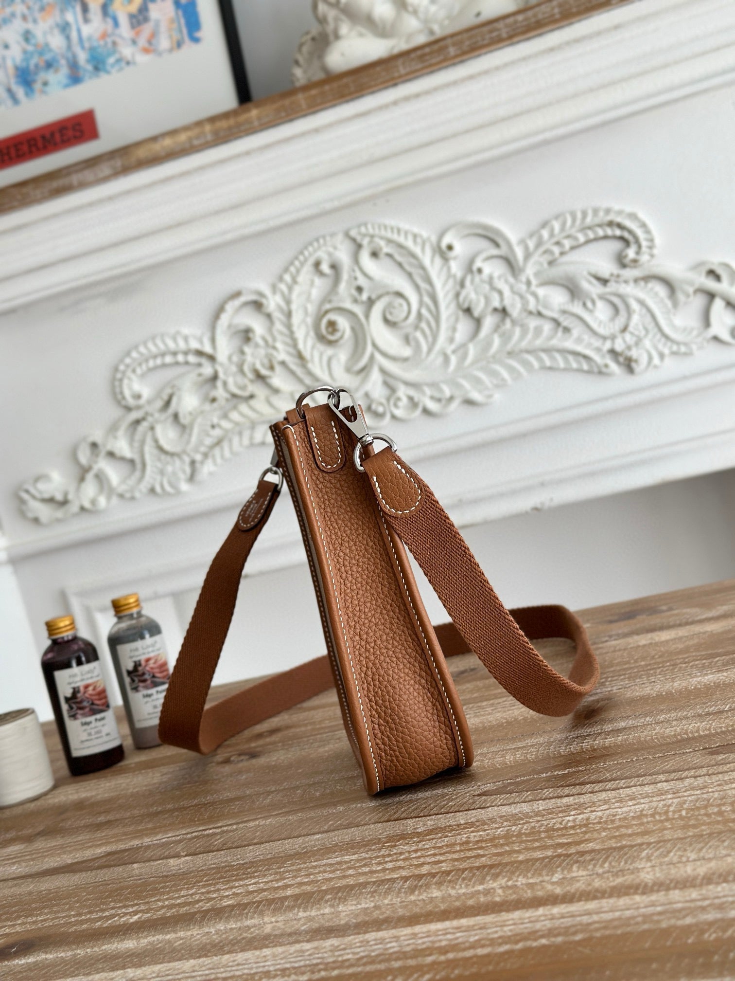 SACS EVELYNE HERMES 17 FIL CIRE MARRON BEIGE ET CUIR DE VACHE