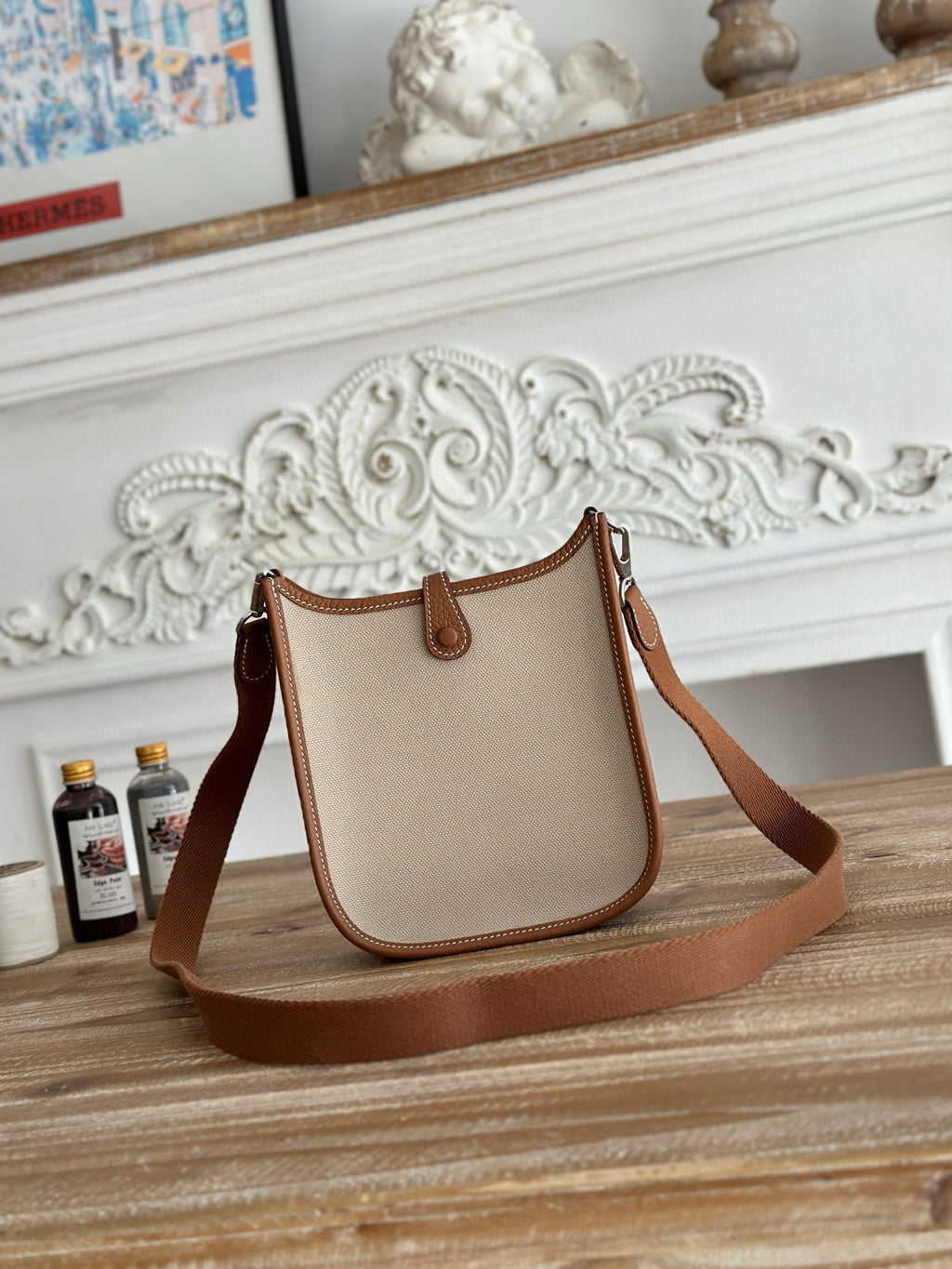 SACS EVELYNE HERMES 17 FIL CIRE MARRON BEIGE ET CUIR DE VACHE