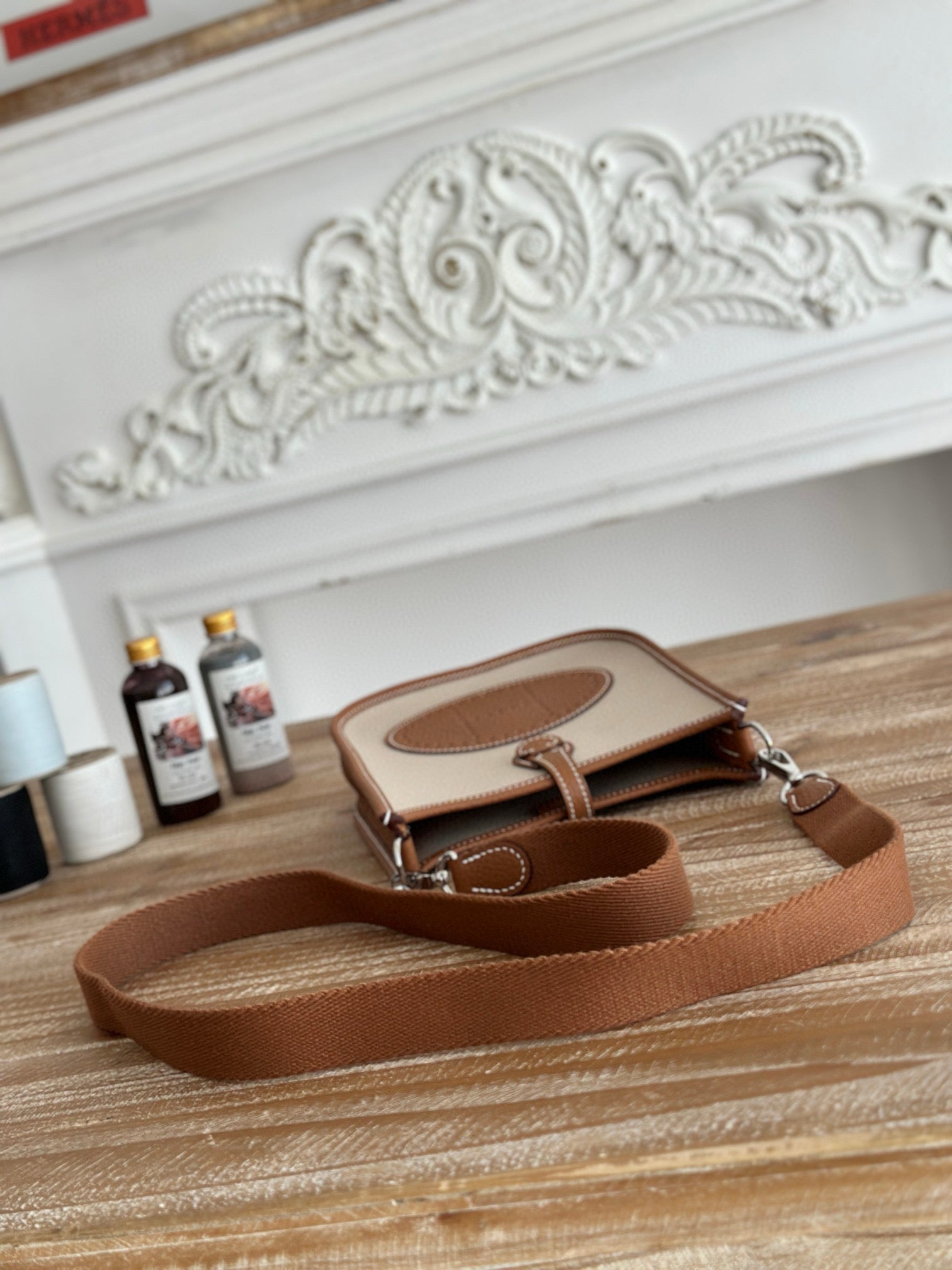 EVELYNE HERMES BAGS 17 BROWN BEIGE WAX THREAD AND COWHIDE
