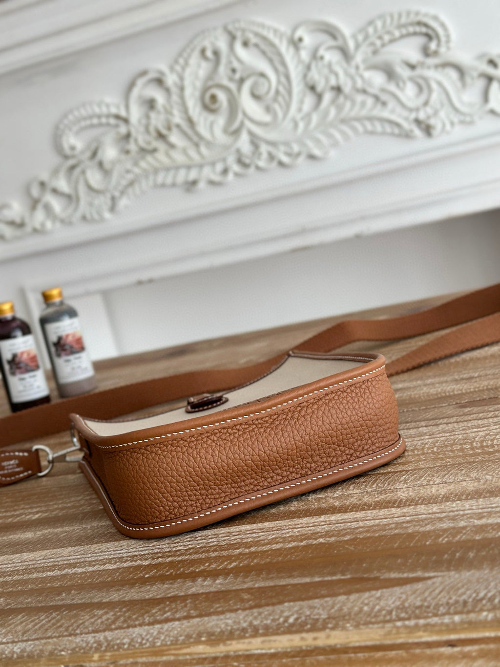 SACS EVELYNE HERMES 17 FIL CIRE MARRON BEIGE ET CUIR DE VACHE