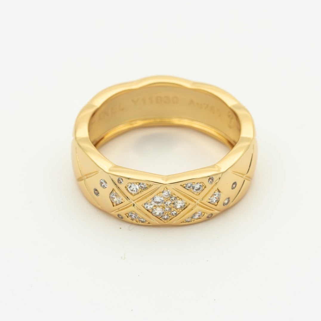 CRUSH RING 6.8MM ROSE GOLD DIAMONDS QUILTED