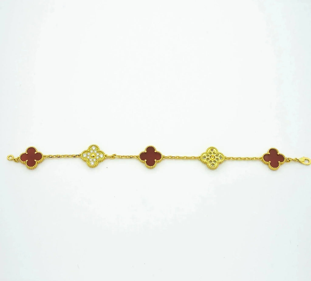 CLOVER 5 MOTIFS CARNELIAN DIAMOND BRACELET