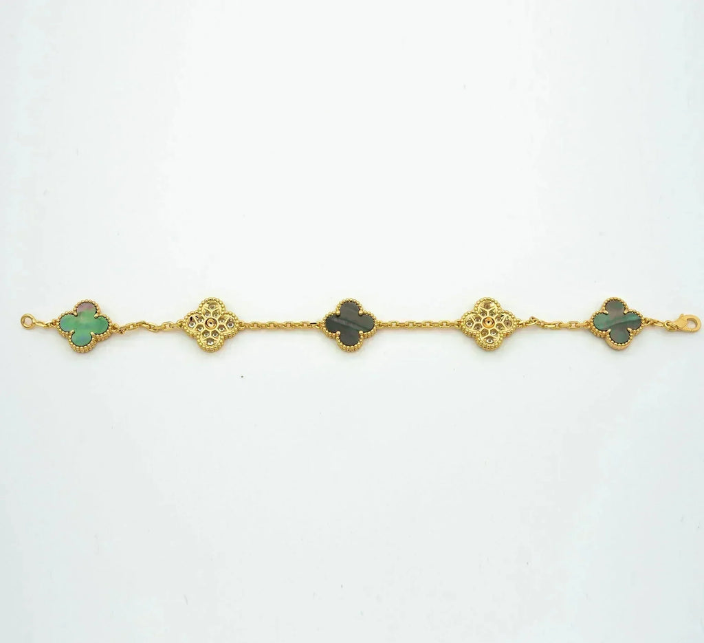 CLOVER 5 MOTIF GRAY MOP DIAMOND BRACELET