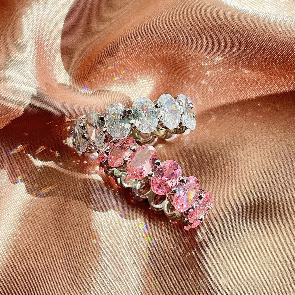 [HOT] Bague de tennis allongée et délicate à taille coussin