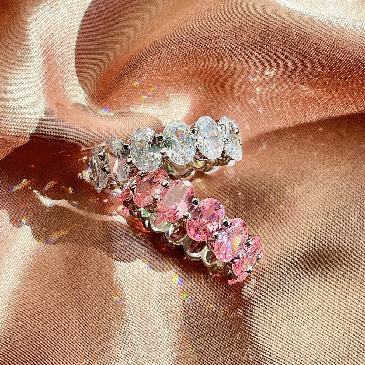 [HOT] Bague de tennis allongée et délicate à taille coussin