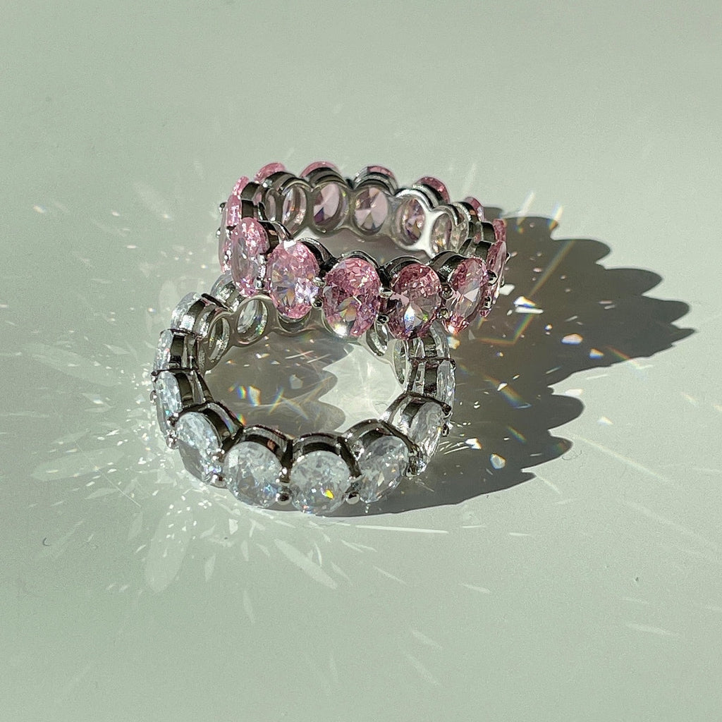 [HOT] Bague de tennis allongée et délicate à taille coussin