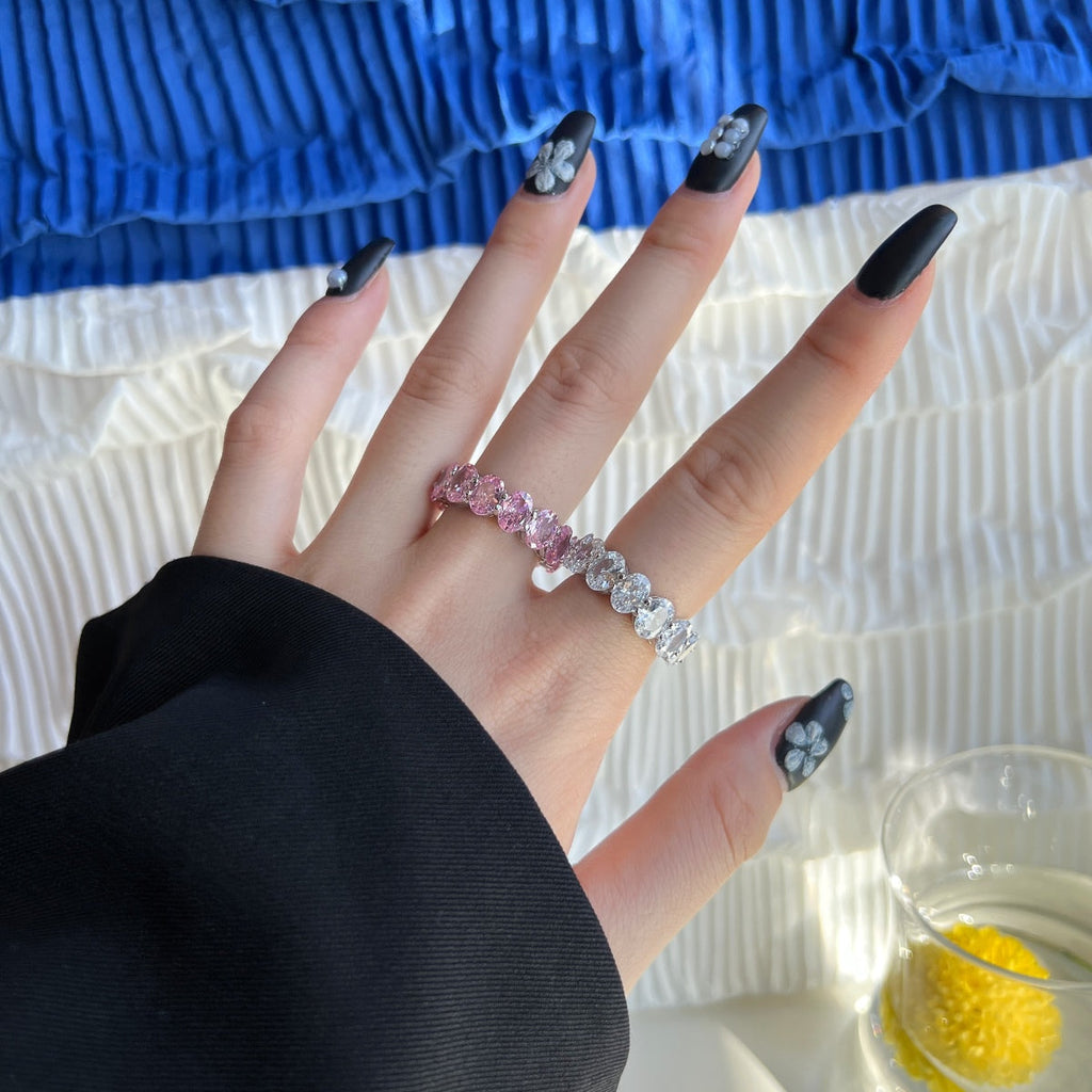 [HOT] Bague de tennis allongée et délicate à taille coussin