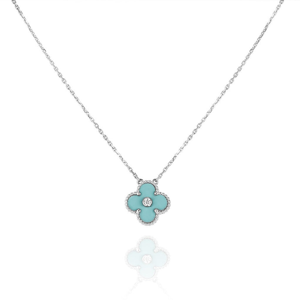 COLLIER CLOVER 1 DIAMANT BLEU CLAIR EN ARGENT