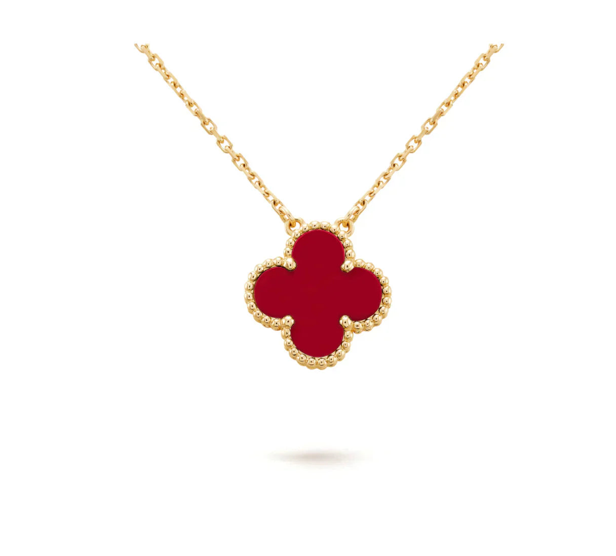 COLLIER FLEUR UNIQUE CORNALINE TRÈFLE 15 MM