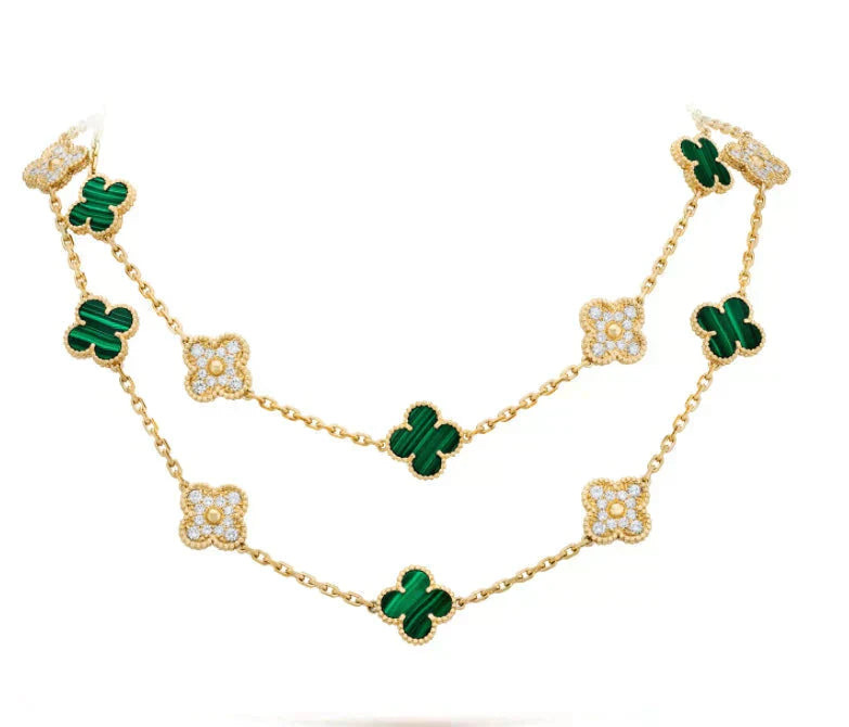 COLLIER TRÈFLE 20 MOTIFS MALACHITE DIAMANT