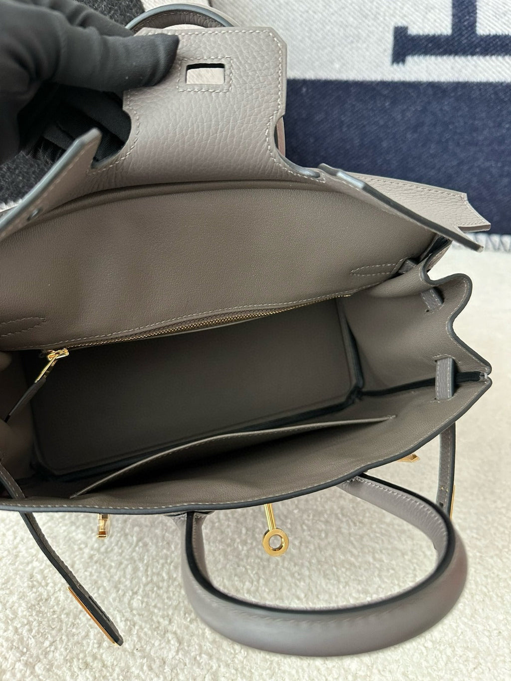 HM BIRKIN 25CM GRIS ÉTAIN CUIR TOGO QUINCAILLERIE DORÉ
