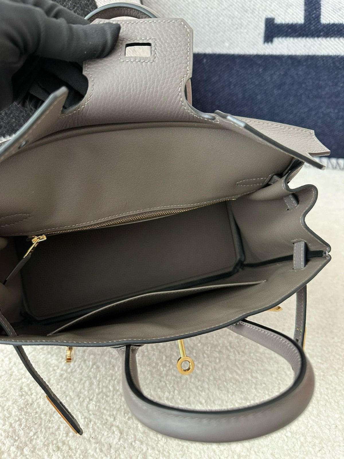 HM BIRKIN 25CM GRIS ÉTAIN CUIR TOGO QUINCAILLERIE DORÉ