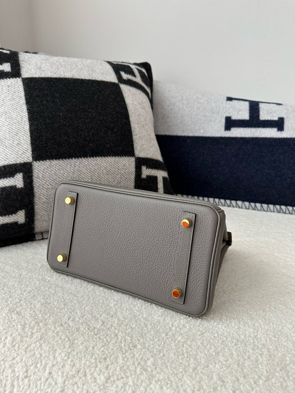 HM BIRKIN 25CM GRIS ÉTAIN CUIR TOGO QUINCAILLERIE DORÉ