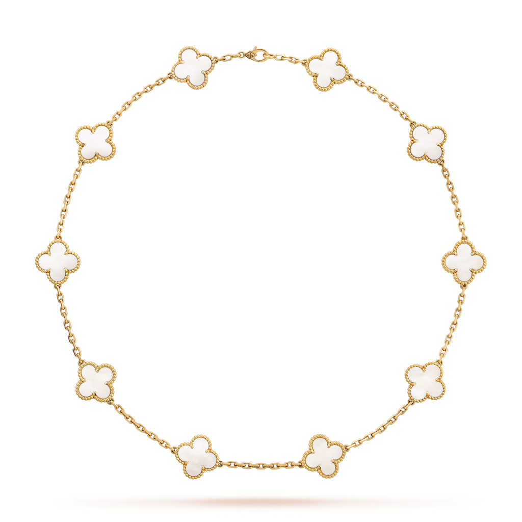 CLOVER 10 MOTIFS WHITE MOTHER OF PEARL NECKLACE