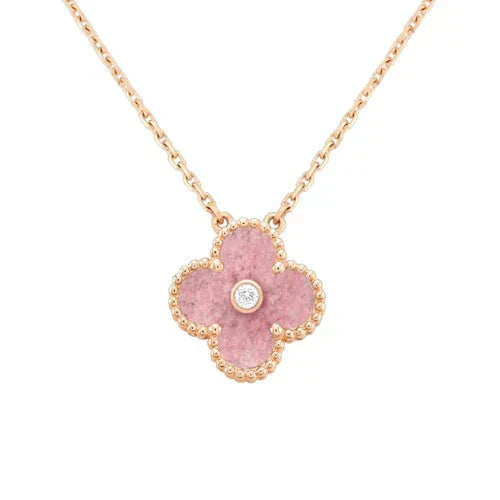 COLLIER CLOVER 15 MM DIAMANT RHODONITE
