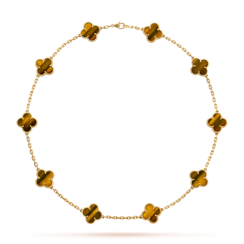 CLOVER 10 MOTIFS TIGER EYE NECKLACE