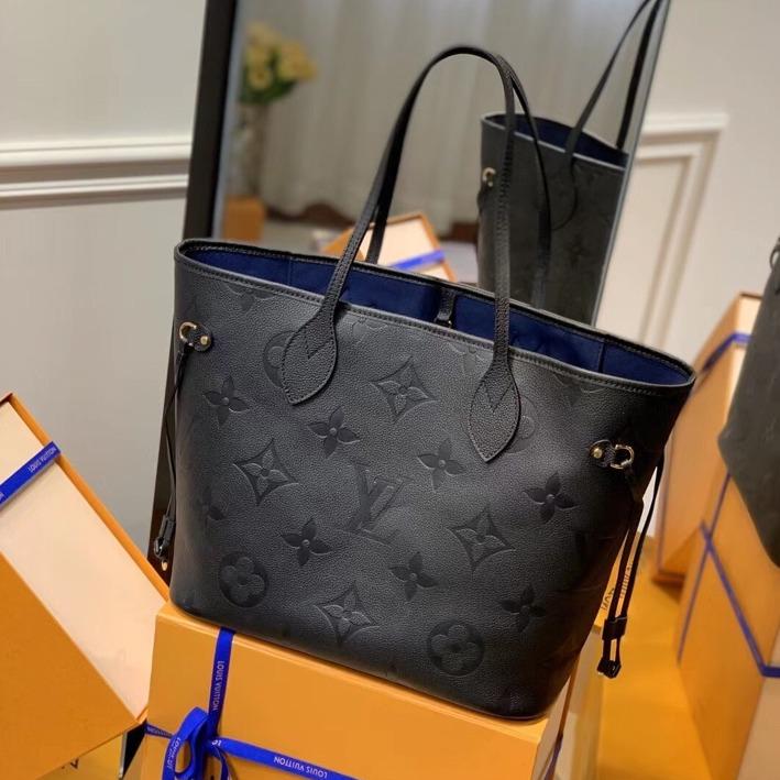 NEVERFULL MM 32 CUIR DE VACHE GAUFRÉ NOIR 