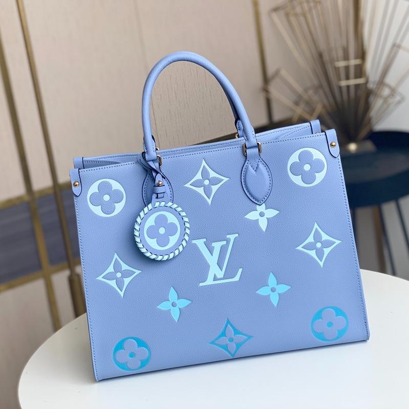 ONTHEGO MM 35CM CUIR DE VACHE GRAINÉ BLEU ÉTÉ 