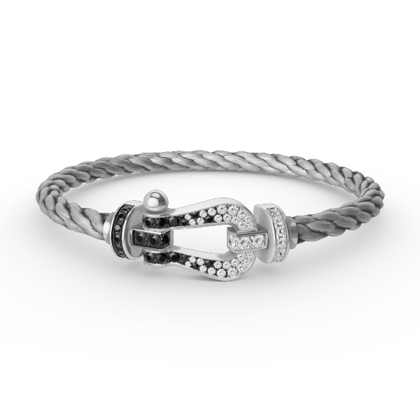 FORCE GRAND BRACELET FER À CHEVAL NOIR BLANC DIAMANT ARGENT