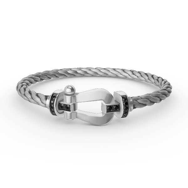 BRACELET FORCE LARGE FER À CHEVAL DIAMANT NOIR ARGENT