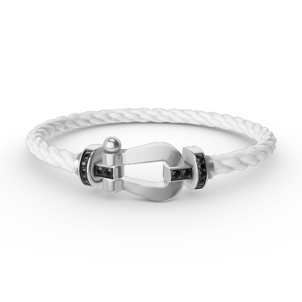 FORCE LARGE HORSESHOE BLACK DIAMOND BRACELET SILVER