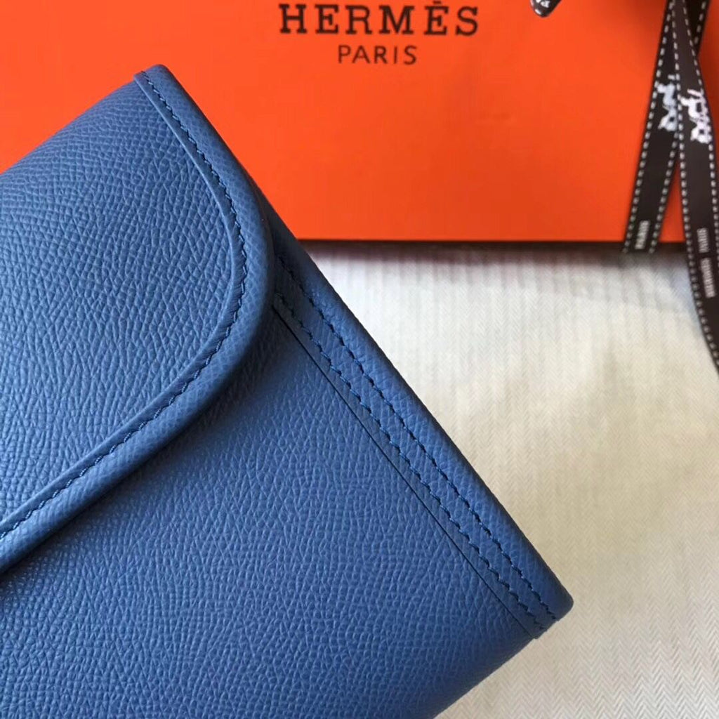 Pochette Hermès Jige Elan 29 en cuir EPSOM bleu agate