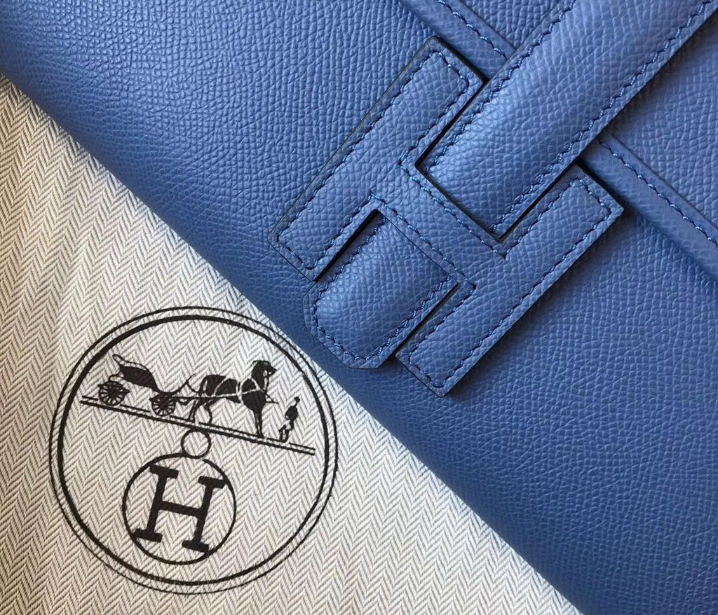 Pochette Hermès Jige Elan 29 en cuir EPSOM bleu agate