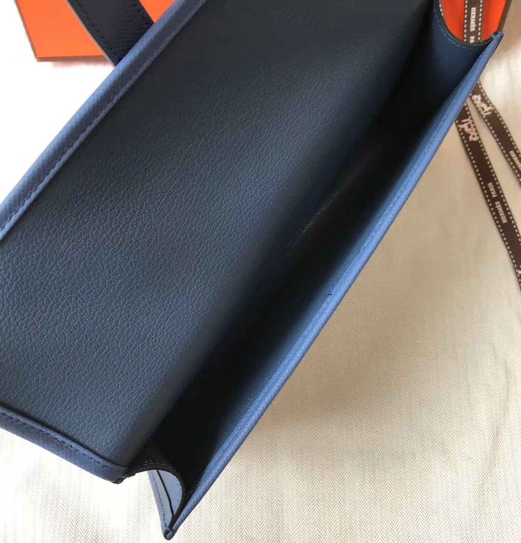 Pochette Hermès Jige Elan 29 en cuir EPSOM bleu agate