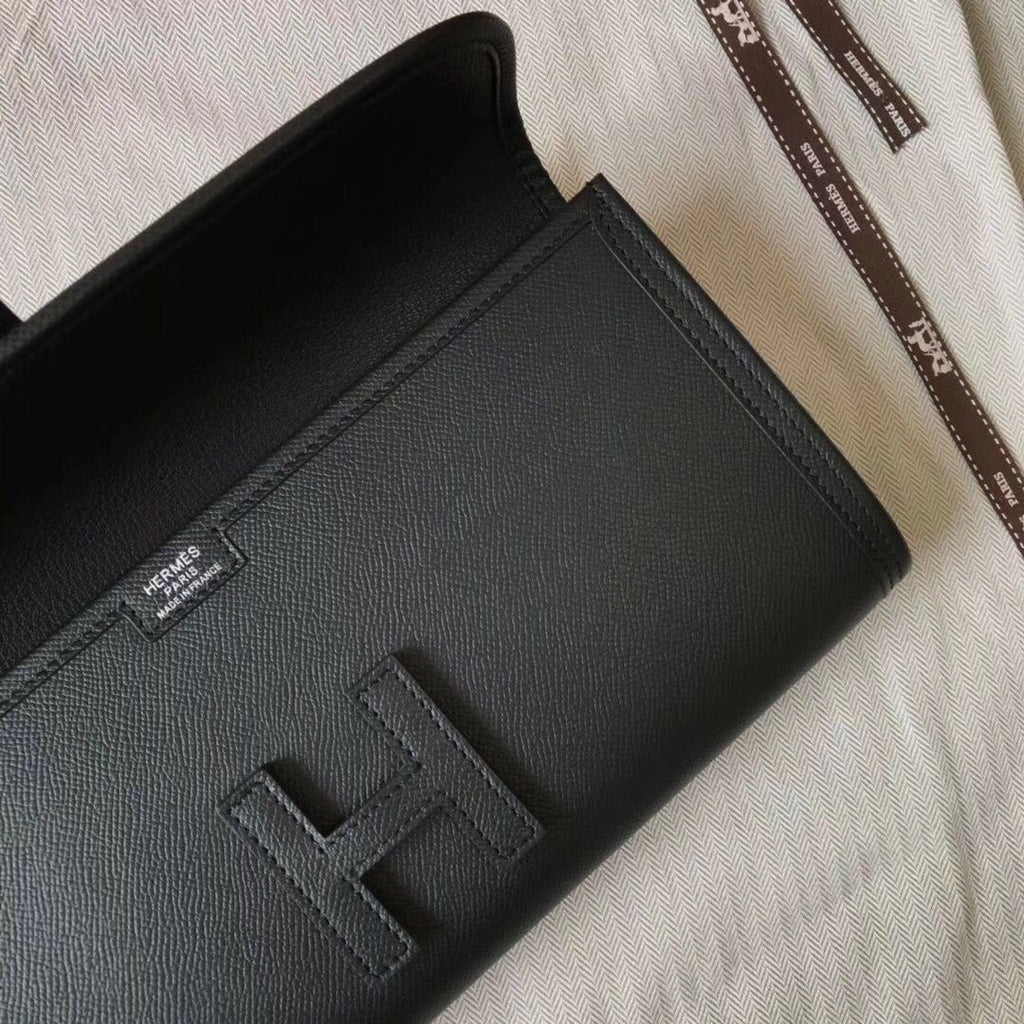 Pochette Hermès Jige Elan 29 en cuir EPSOM noir